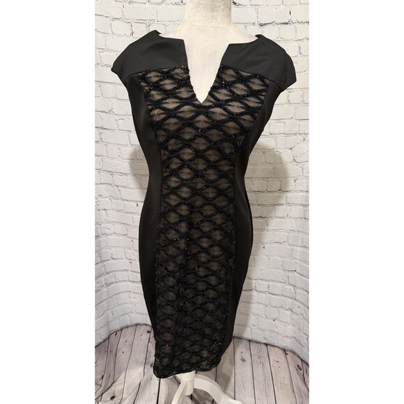connected apparel Dresses & Skirts - Connected Apparel Sheath Dress Women's Black Tan Metallic Lace Front Size 10